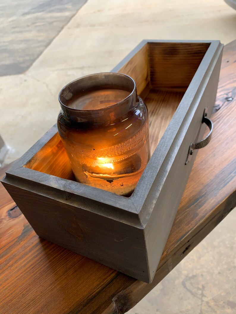 Reclaimed, Antique Pine Wood Box. Table Top Storage Caddy With Hammered