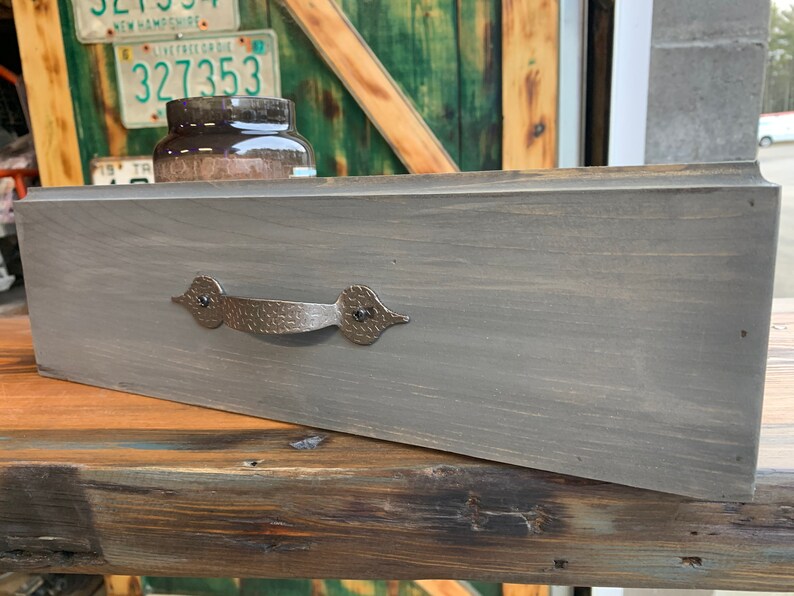 Reclaimed, Antique Pine Wood Box. Table Top Storage Caddy With Hammered