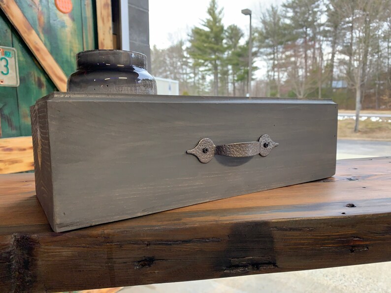 Reclaimed, Antique Pine Wood Box. Table Top Storage Caddy With Hammered