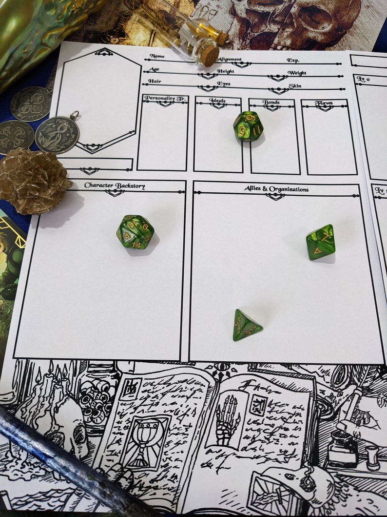 D&D Character Sheet, Skeleton Dungeon Dnd Accessory Etsy