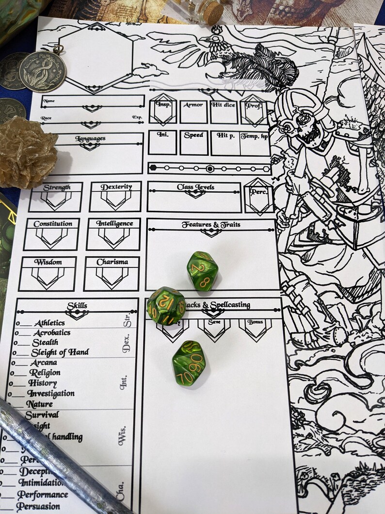 D&D Character Sheet, Skeleton Dungeon Dnd Accessory Etsy