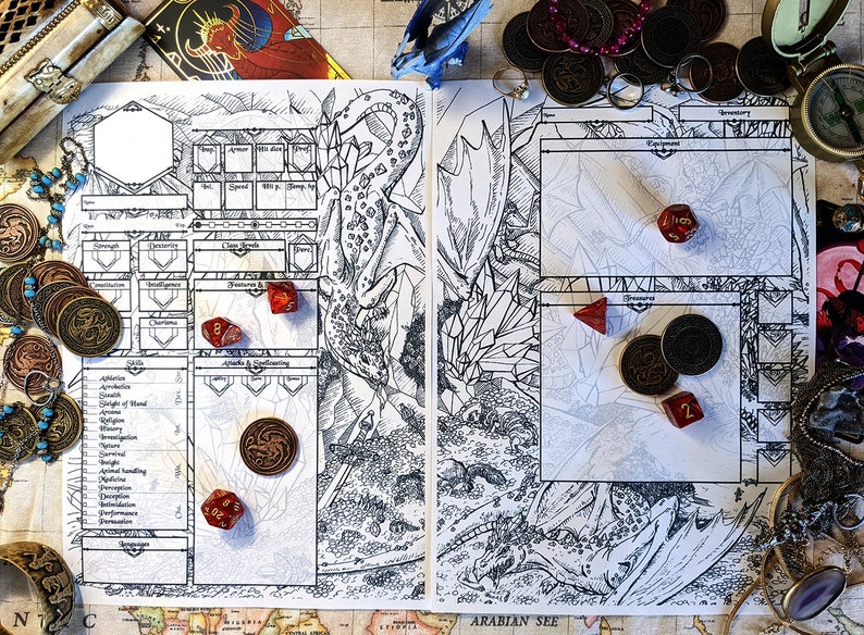 Character Sheet D&D Dragon Dnd Accessory Etsy