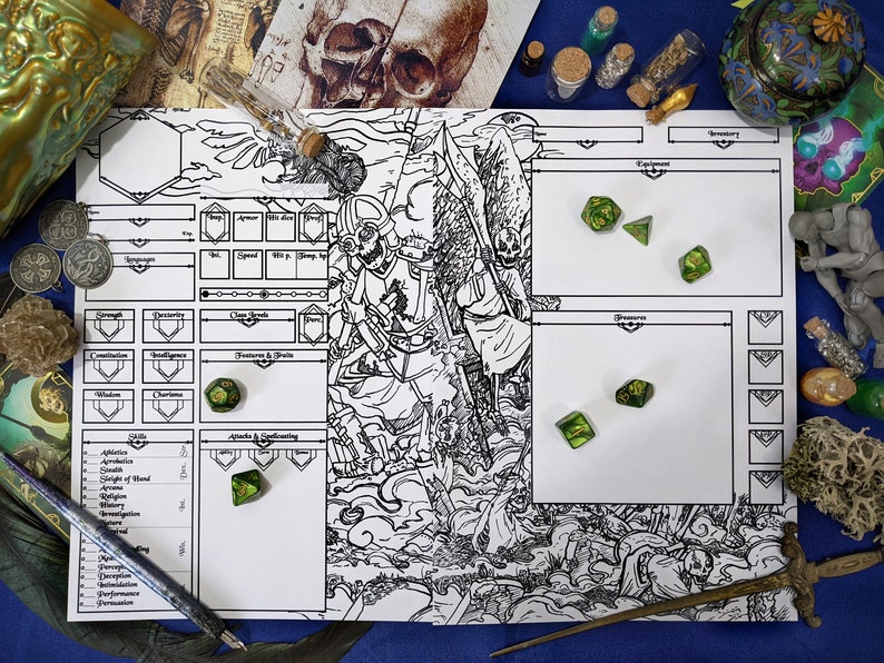 D&D Character Sheet, Skeleton Dungeon Dnd Accessory Etsy