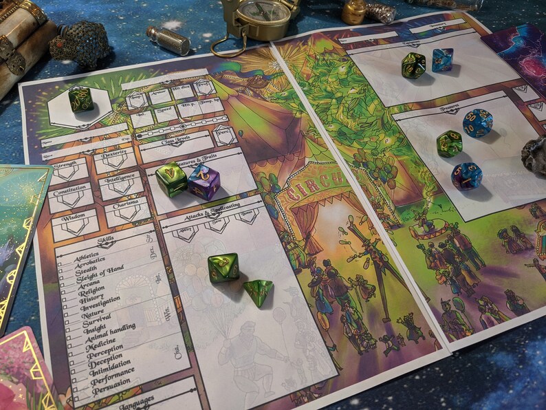 Character Sheet D&D Circus Dnd Accessory Extended Colored Etsy