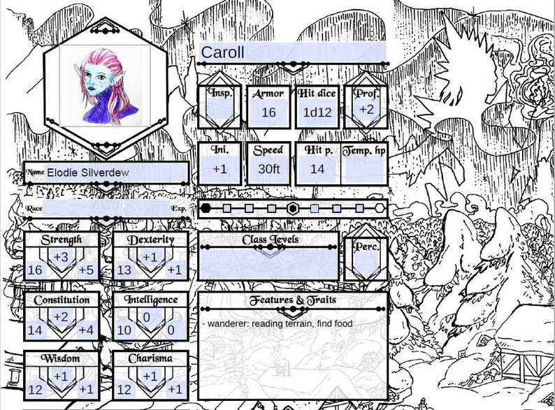 D&D Character Sheet Winter Dnd Accessory Extended Version Etsy