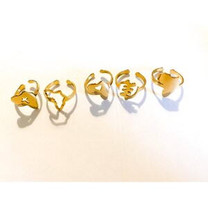 Anillos africanos y adinkra ajustables, acero inoxidable dorado, mapa de África, joyería africana, inspiración africana, anillo adinkra, regalos africanos