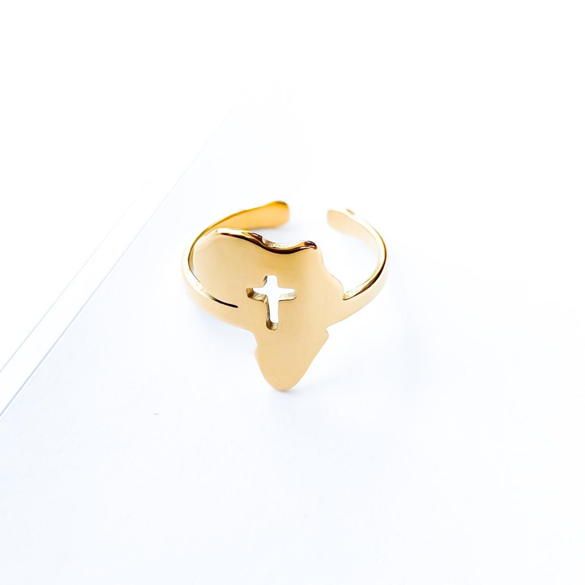 Adjustable African and Adinkra Rings, Gold Stainless Steel, Map of ...