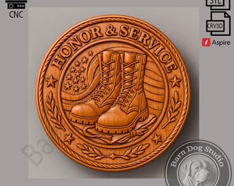 Bottes militaires Medallion 3D Relief | STL de sculpture sur bois CNC (téléchargement numérique)