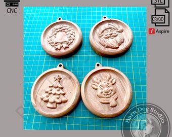 3D STL Design Weihnachtsornamente - 4er Set - für CNC-Fräser und 3D-Druck