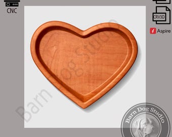 3D STL-Datei Herz Schüssel CNC-Datei | Holzbearbeitungs-Design | Vectric Aspire CRV3D | Beidseitig schnitzen