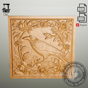 Crow Bas Relief, 3D STL File for CNC Router, 3D Print, Casting, Wood Carving, Engraving, 3D Relief, Animal, Wildlife, Nature, Bird