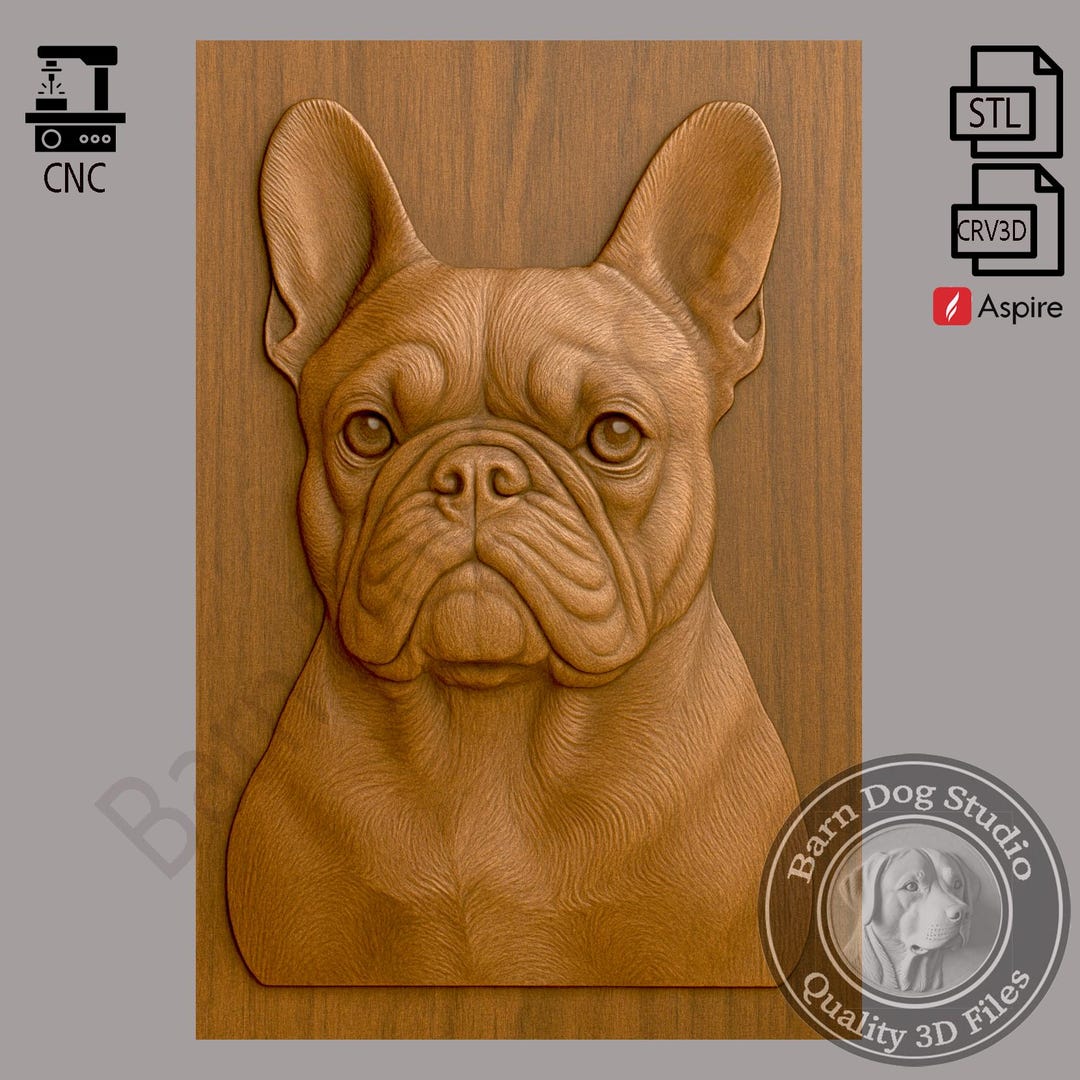 French Bulldog, Dog, Bas Relief, 3D, CNC, STL File