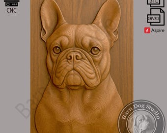 Französische Bulldogge, Hund, Bas Relief, 3D, CNC, STL Datei