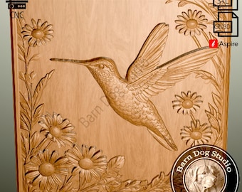 Hummingbird Flowers 3D Model STL File: CNC Router, Wood Carving (Digital Download)