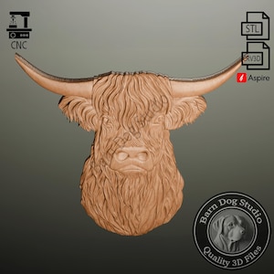 Highland Cow Steer Head, 3D STL File for CNC Router, 3D Print, Casting, Wood Carving, Engraving, 3D Relief, Farm, Animal, Livestock, Cattle