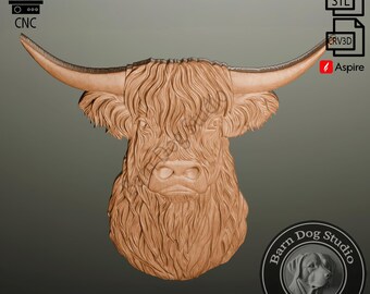 Highland Kuh-Stierkopf 3D-Modell: CNC-Fräse, Druck, Schnitzerei (STL-Datei)