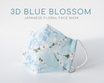 3D Blossom Sky: Japanese Floral Face Mask | Comfortable Spring Elegant Mask | Nose Wire, Filter Pocket Washable | Mother's Day Handmade UK