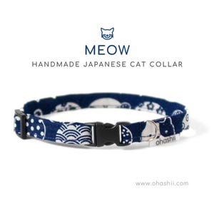 Japanese Cat Collar | Cute Navy Blue Cat Collar Unique | Kawaii Neko Cat Collar | Handmade Cat Collar Breakaway Buckle Cat Collar Kitten
