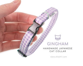 Purple Gingham Cat Collar | 'Coquette' Gingham Cat Collar Lilac | Cute Pastel Purple Checkered Cat Collar Handmade Breakaway Cat Collar