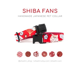 Collare per cani SHIBA / Collare per cani giapponese di alta qualità con ventagli rossi Shiba Inu, collare per cani per il capodanno lunare, collare alla moda per occasioni speciali / Fatto a mano nel Regno Unito