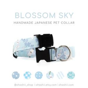 Japanese Blossom Sky Pet Collar | 70+ Premium Oriental Floral Kimono Dog Collar Sakura Cherry Blossom | Puppy & Cat Collar Handmade in UK