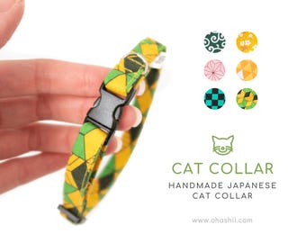 Cuboid Cat Collar | Japanese Geometric Kitten Collar Breakaway Buckle Kitty | Kawaii Anime-Inspired Geometric Pattern Cat Collar Handmade UK