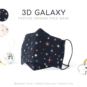 3D ギャラクシー: お祝いのホリデーフェイスマスク | 彼女や学生へのクリスマス天文学の星のギフト | ノーズワイヤー、フィルターポケット、洗える | イギリス製ハンドメイド