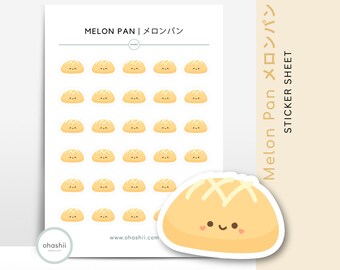 Arkusz naklejek Kawaii Melon Pan | Słodka japońska naklejka do planowania chleba Japońska piekarnia Japońska naklejka na jedzenie Naklejka do planowania przekąsek Piekarz