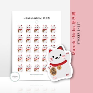 MANEKI-NEKO Sticker Sheet | Cute Lucky Cat Sticker | Fortune Cat Waving Sticker | Good Luck Cat Sticker | Japanese Cat Planner Sticker Neko