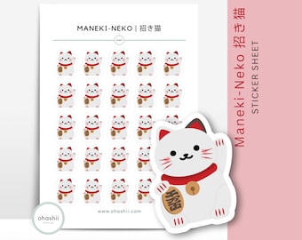 MANEKI-NEKO Sticker Sheet | Cute Lucky Cat Sticker | Fortune Cat Waving Sticker | Good Luck Cat Sticker | Japanese Cat Planner Sticker Neko
