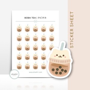 Boba Tea Sticker Sheet | Kawaii Japanese Bubble Tea Drink Sticker Japanese Snacks Planner Neko Cat Bubble Tea Lover Sticker Journal UK