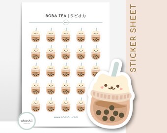 Hoja de pegatinas de té Boba / Kawaii Japonés Bubble Tea Bebida Pegatina Japonesa Snacks Planner Neko Cat Bubble Tea Lover Sticker Journal Reino Unido