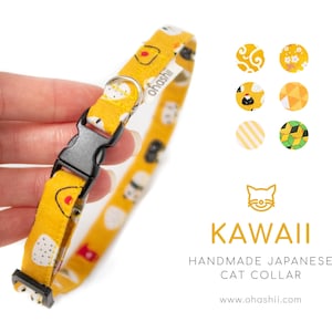 KAWAII Cat Collar | Japanese Cat Collar Neko Kitty Collar Unique Quirky Yellow Cat Collar Anime with Safety Breakaway Collar Handmade UK