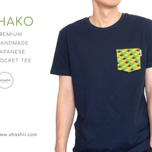 HAKO Pocket Tee Japanese Box T-Shirt Design unico Geometric Cuboid Square Stampa giapponese / Unisex S, M, L, XL / Ohashii fatto a mano