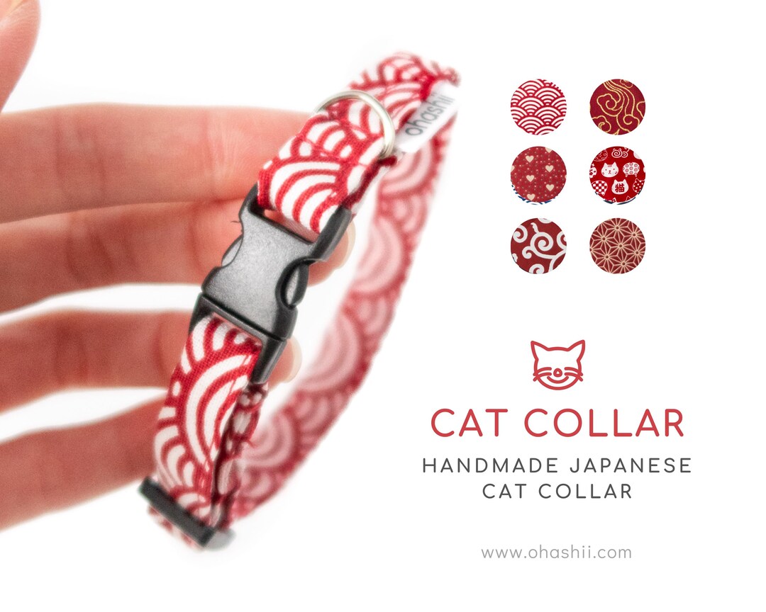 Image showcasing Seigaiha Cat Collar | Japanese Wave Cat Collar | Japanese Geometric Cat ...