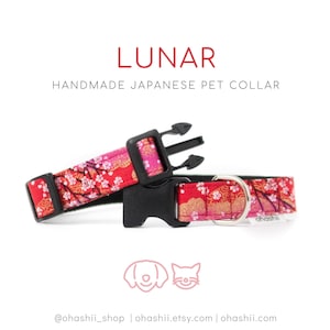 Red Cherry Blossom Dog Collar, Japanese Sakura Dog Collar UK Handmade Festive Dog Collar Lunar New Year Cat Collar Sakura Flower Dog Collar