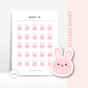 Kawaii Bunny Sticker Sheet | Cute Rabbit Stickers Japanese Animal Usagi Sticker Pastel Pink Aesthetics Sticker Handmade UK