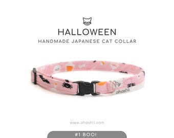 HALLOWEEN Cat Collar: Cute Halloween Cat Collar with Safety Breakaway Buckle | Handmade Autumn Cat Collar Fall Kawaii Halloween Cat Collar