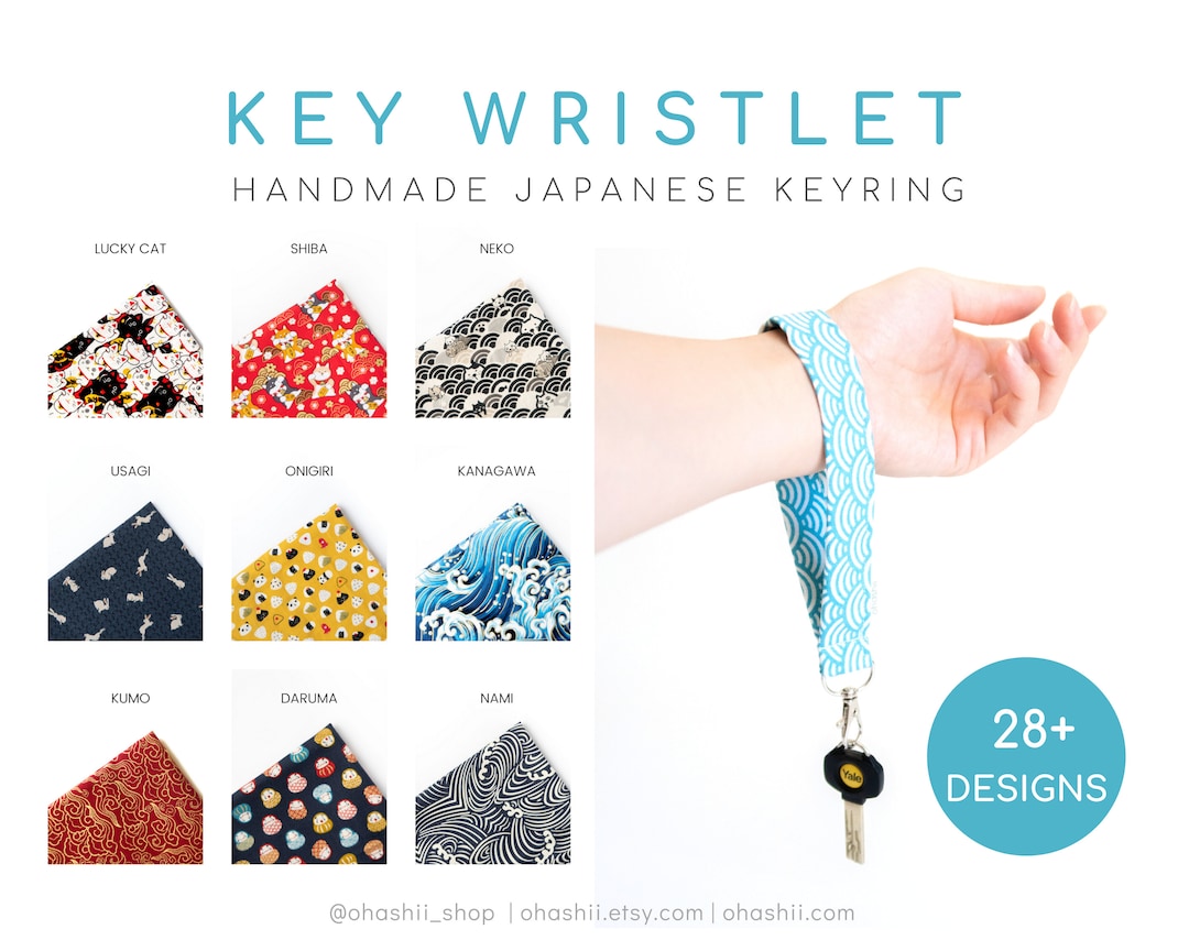 Japanese Fabric Keyring Wristlet | Cute Car Key Wristlets | Thick ...
