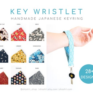 Pulsera de llavero de tela japonesa / lindas pulseras de llave de coche / accesorios de llavero de correa de muñeca gruesa y delgada / pequeño regalo para el hogar nuevo / hecho a mano en el Reino Unido