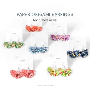 Japanese Paper Origami Fan Earrings | Handcrafted Paper Folded Fan Earrings Unique Elegant Japanese Jewellery 925 Sterling Silver Earring UK