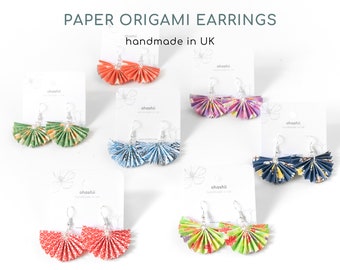 Japanische Papier Origami Fächer Ohrringe | Handgefertigte Papier Gefaltet Fächer Ohrringe Einzigartige Elegante Japanische Schmuck 925 Sterling Silber Ohrring UK