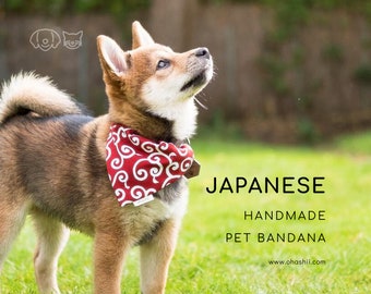 Japanese Dog Bandana | Cute Pet Bandana Kawaii Gift for Dog Shiba Inu, Cat Bandana, Puppy, Kitten | Slip-on-Collar Style Bandana Handmade UK