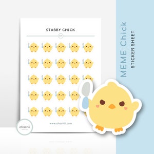 Foglio di adesivi Kawaii MEME CHICK / Adesivo carino Stabby Chick, adesivo giapponese carino per bambini, adesivo per bambini con coltello, adesivo giallo per bambini, adesivo ...