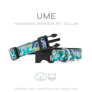 Cherry Blossom Dog Collar | Japanese Sakura Dog Collar Plum Blossom Ume Blue | Festive Christmas Dog Collar Cherry Blossom Cat Collar Sakura