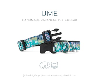 Cherry Blossom Dog Collar | Japanese Sakura Dog Collar Plum Blossom Ume Blue | Festive Christmas Dog Collar Cherry Blossom Cat Collar Sakura