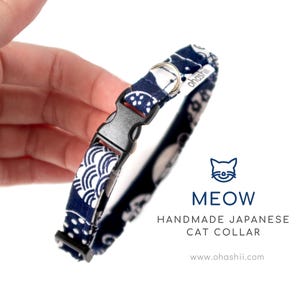 MEOW! Cat Collar | Cute Blue Cat Collar Unique | Kawaii Neko Cat Collar | Handmade Cat Collar Breakaway Buckle Japanese Cat Collar Kitten