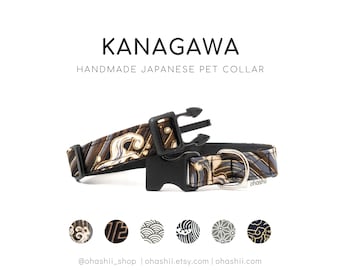 Japanese Waves Pet Collar | 70+ Premium Kanagawa Oriental Unique Dog Collar The Great Wave Design | Puppy, Dog & Cat Collar Handmade in UK