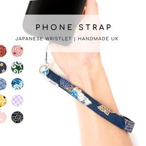 Correa de teléfono japonesa para muñeca / Más de 70 diseños florales japoneses para teléfono / Regalo japonés hecho a mano en el Reino Unido, regalo navideño único, accesorio para llaves