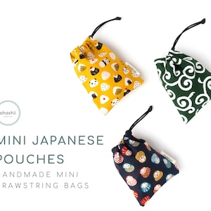 Mini pochette japonaise à cordon | Plus de 70 sacs-cadeaux réutilisables respectueux de l'environnement pour bijoux, petits accessoires, sac de friandises pour chiens lavable | Fait main au Royaume-Uni